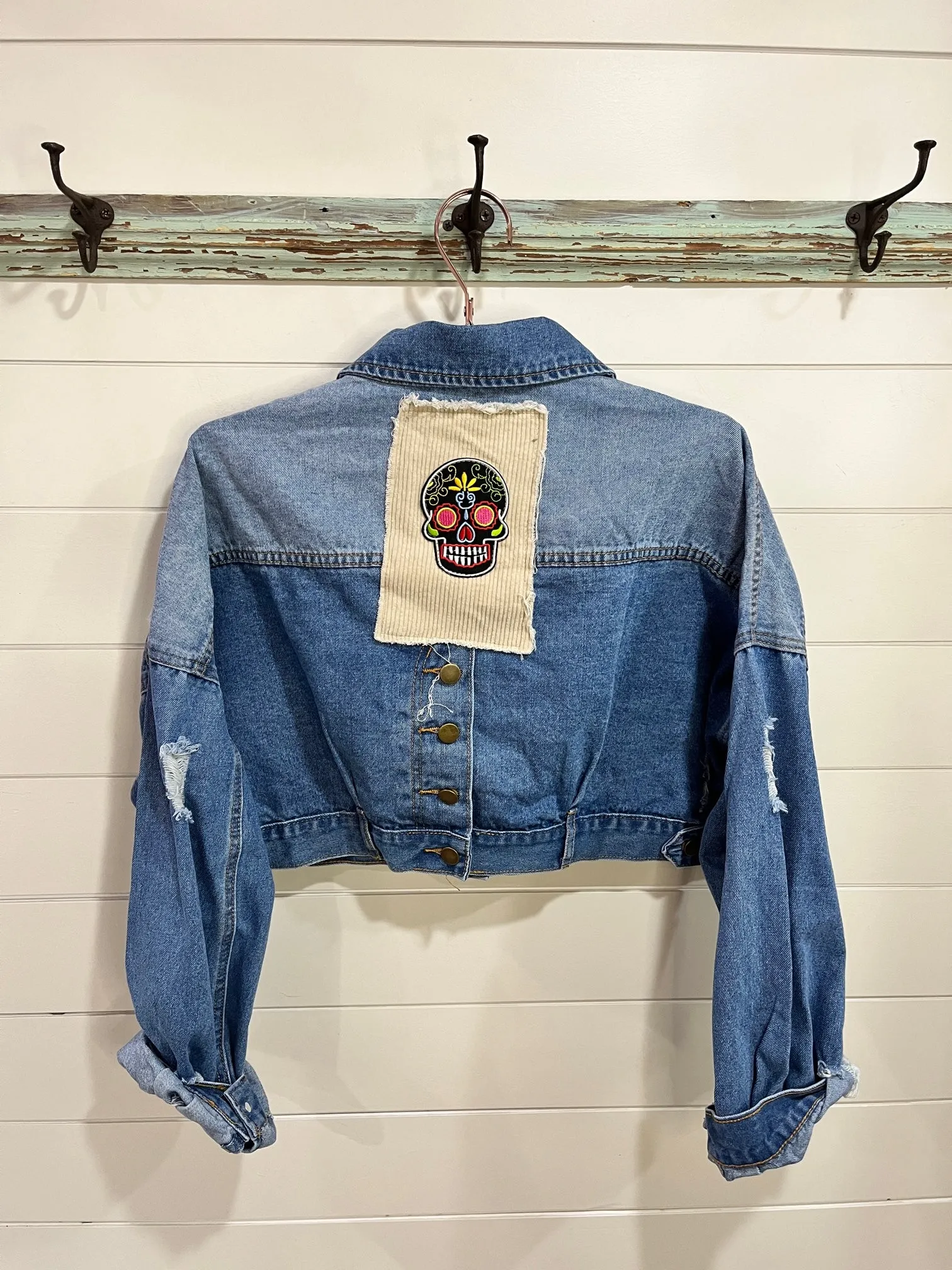 Vintage Denim Patch Jacket - Cropped