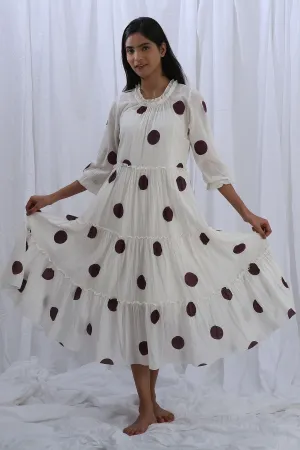 White Polka Print Frill Dress