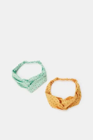 Women Green And Yellow Printed Hair Wrap Set (2 Piece)