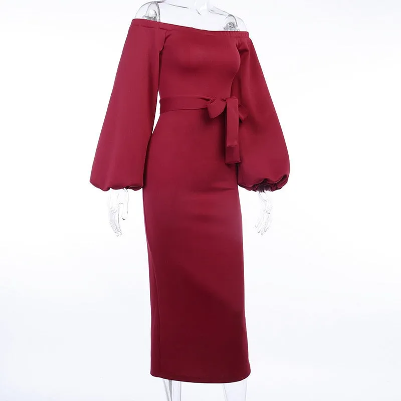 Women's Autumn Off Shoulder Slim Long Dress