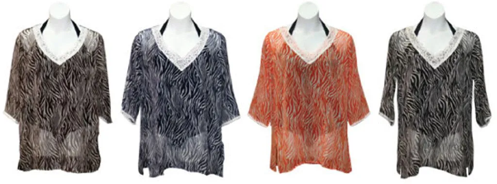 women's plus size fashion zebra print tunic style cover-ups - sizes xl-3xl Case of 24