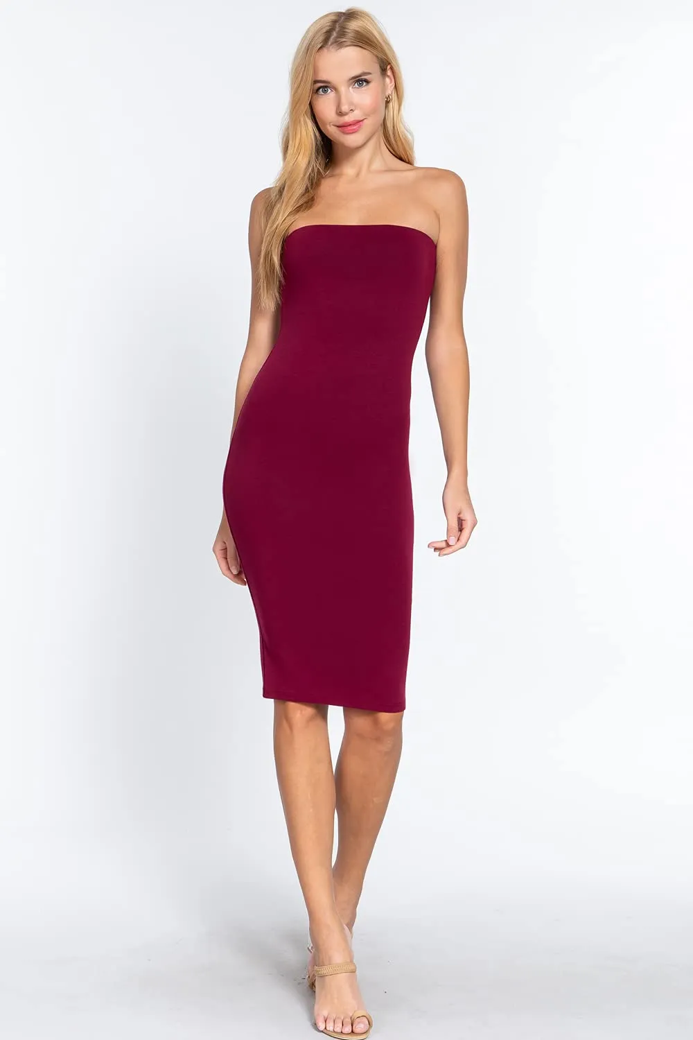 Women's Strapless Bodycon Sexy Stretchy Tube Midi Dress