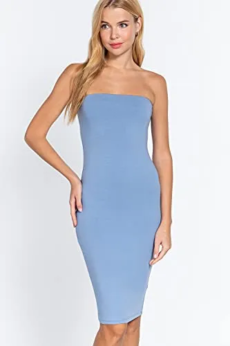 Women's Strapless Bodycon Sexy Stretchy Tube Midi Dress