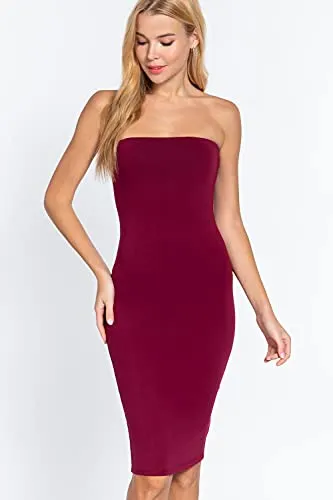 Women's Strapless Bodycon Sexy Stretchy Tube Midi Dress