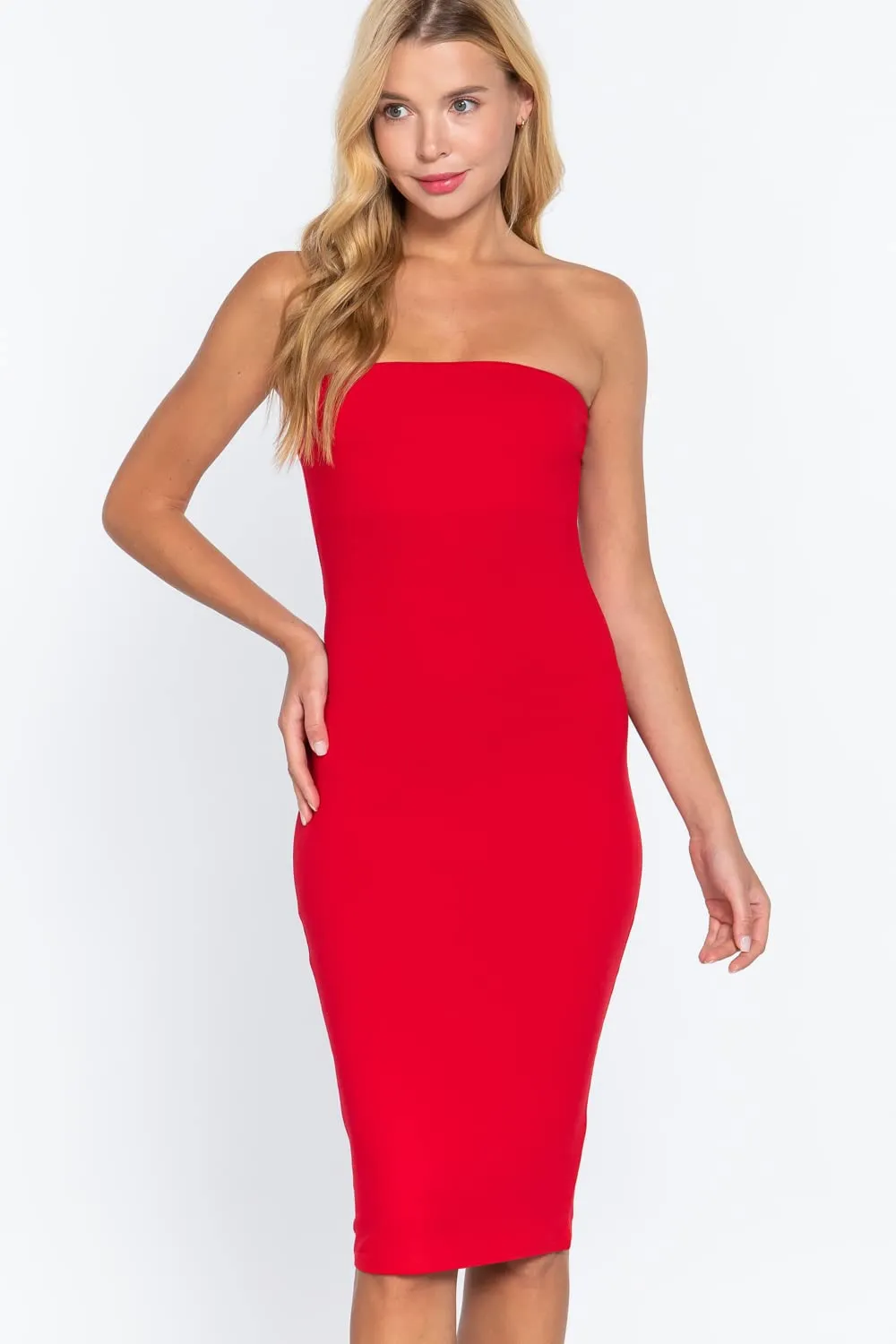 Women's Strapless Bodycon Sexy Stretchy Tube Midi Dress