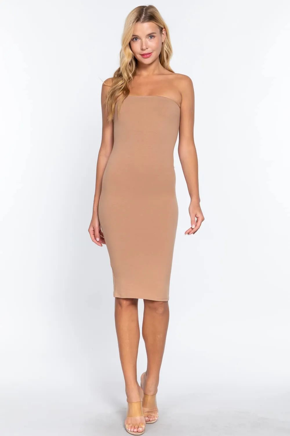 Women's Strapless Bodycon Sexy Stretchy Tube Midi Dress