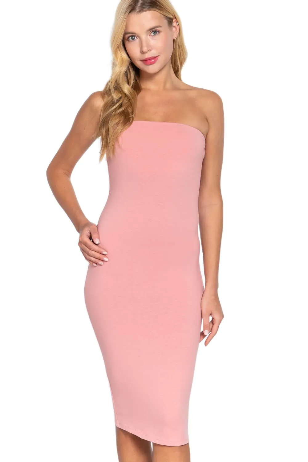 Women's Strapless Bodycon Sexy Stretchy Tube Midi Dress