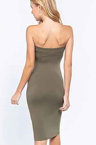 Women's Strapless Bodycon Sexy Stretchy Tube Midi Dress