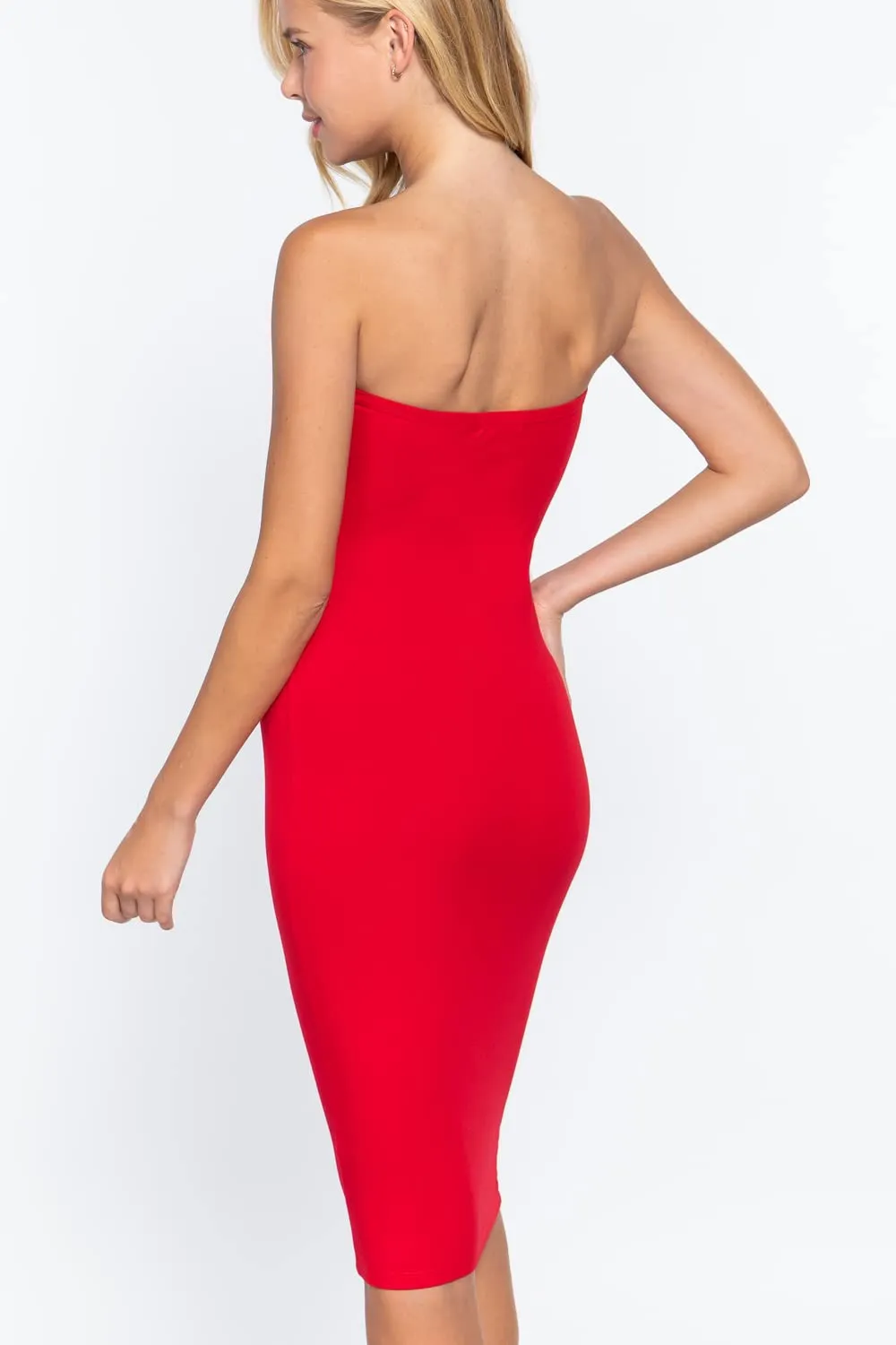 Women's Strapless Bodycon Sexy Stretchy Tube Midi Dress