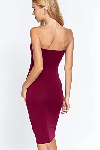 Women's Strapless Bodycon Sexy Stretchy Tube Midi Dress