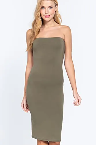 Women's Strapless Bodycon Sexy Stretchy Tube Midi Dress