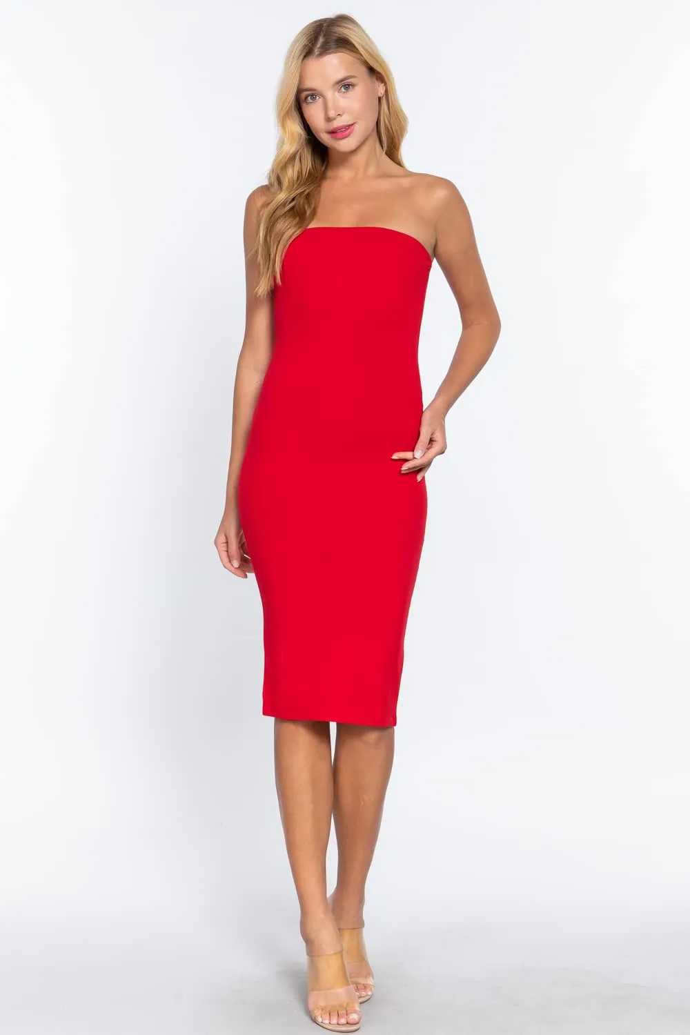 Women's Strapless Bodycon Sexy Stretchy Tube Midi Dress