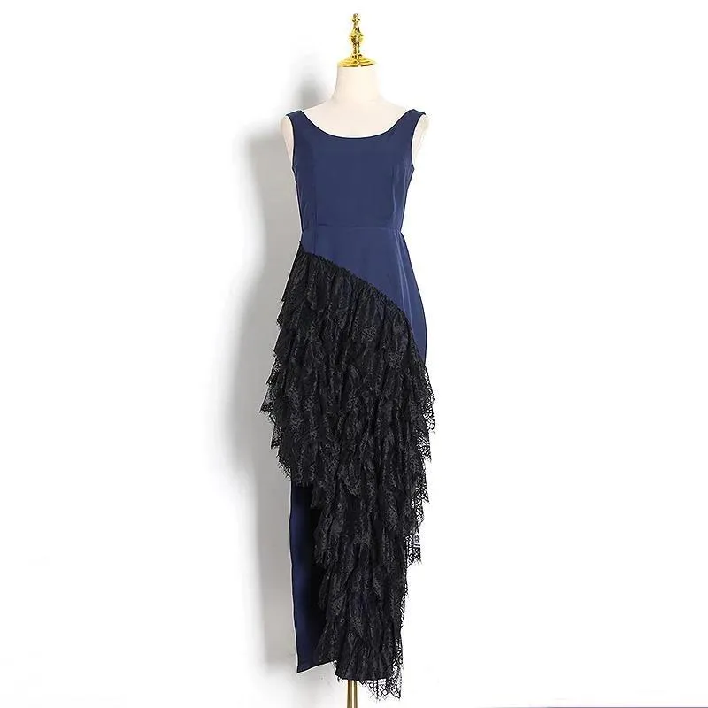 Women's Summer Patchwork Asymmetrical Dress With Lace