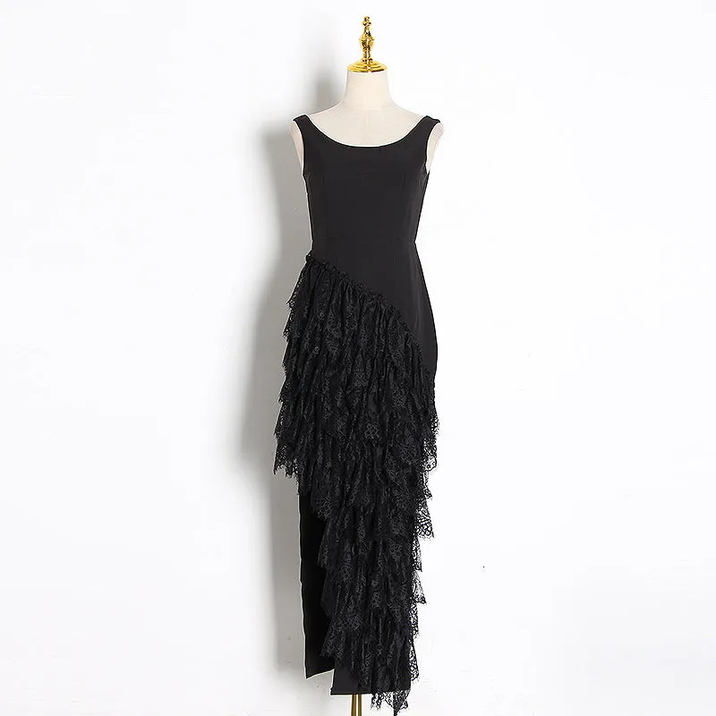 Women's Summer Patchwork Asymmetrical Dress With Lace