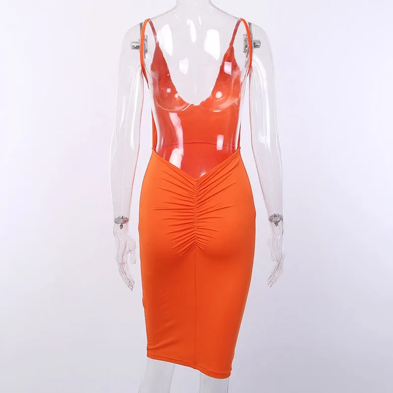 Women's Summer Solid V-Neck Backless Slim Dress