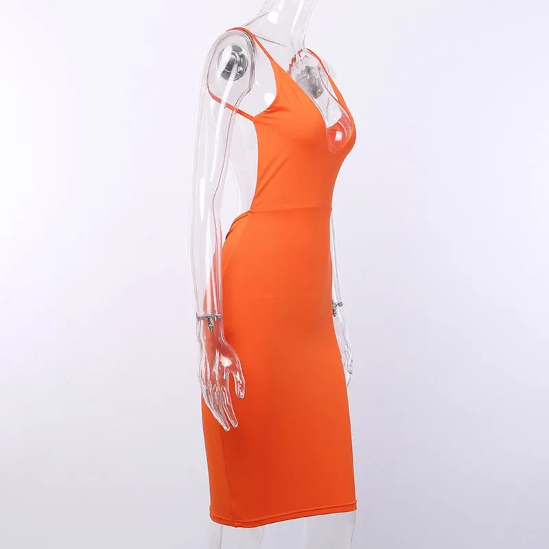 Women's Summer Solid V-Neck Backless Slim Dress