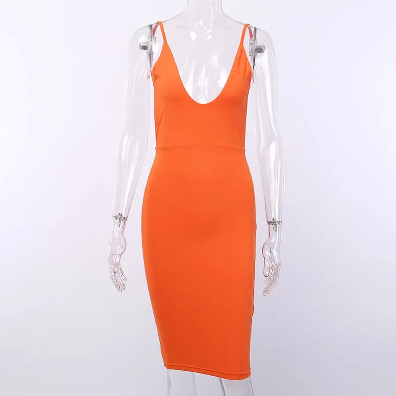 Women's Summer Solid V-Neck Backless Slim Dress