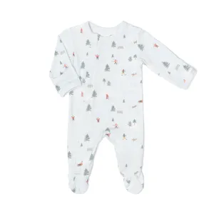 Zipper Footie, Winter on Light Blue