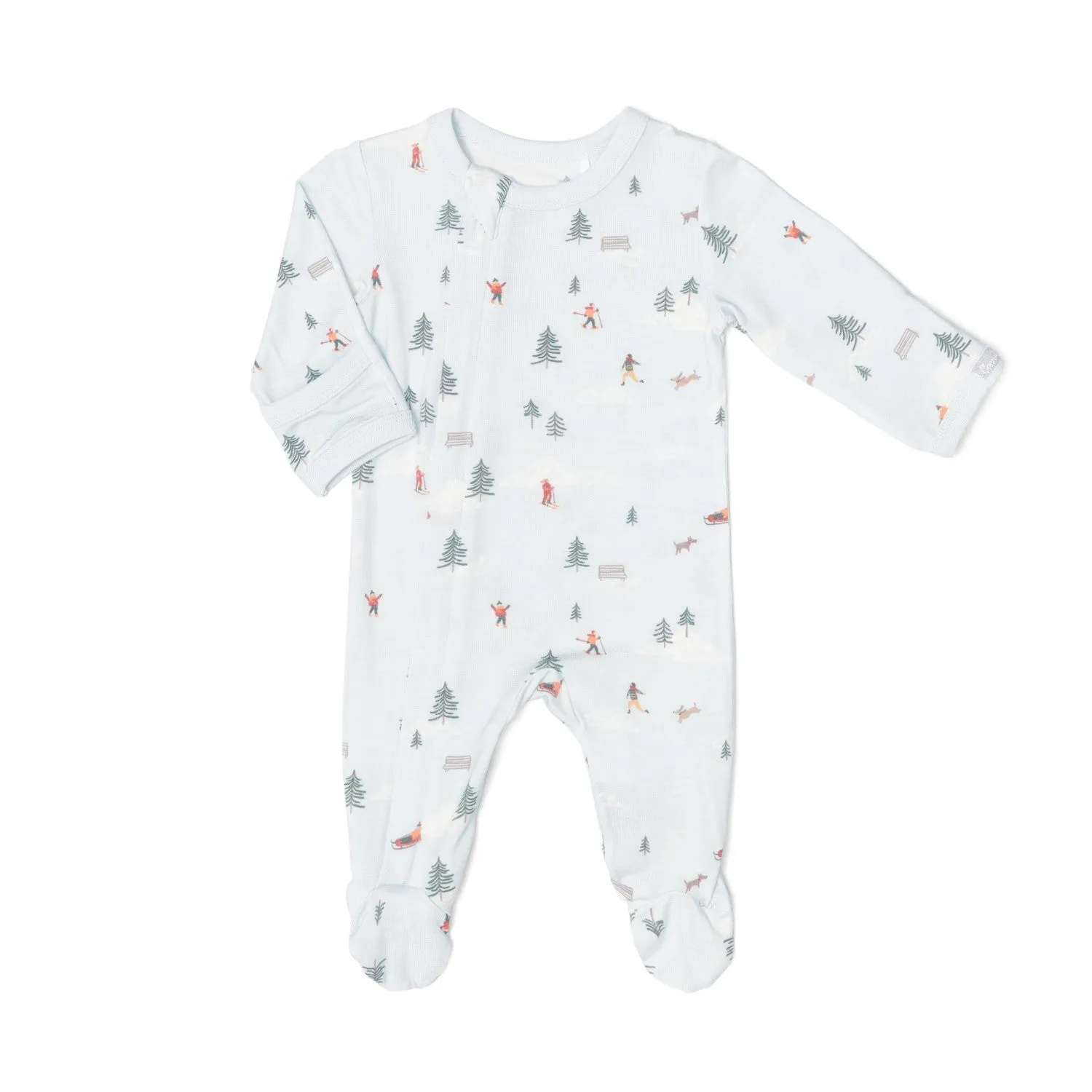 Zipper Footie, Winter on Light Blue
